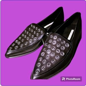New Zara Sz 8M Black Leather Riveted Loafers
